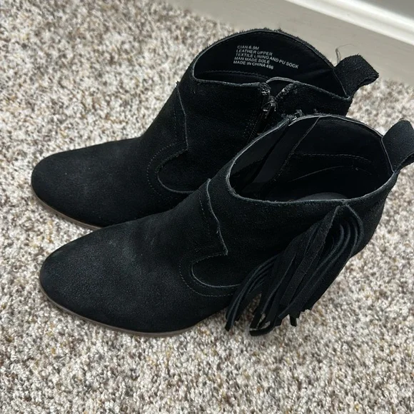 Black Suede Ankle Boots with Fringe - Picture 6 of 7